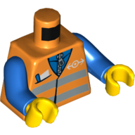 Torso Vest with Reflective Safety Stripes, Pocket and Train Logo Print, Blue Arms, Yellow Hands Orange