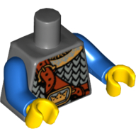 Torso Armor Scale Mail, Crown on Buckle, Chest Strap Print, Blue Arms, Yellow Hands Dunkelblaugrau