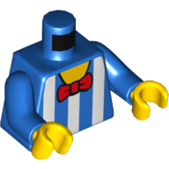 Torso Shirt, White Vertical Stripes and Red Bow Tie Print, Blue Arms, Yellow Hands Blau
