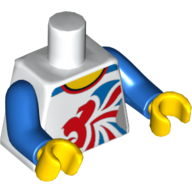 Torso Gymnast Leotard with Large Red and Blue Team GB Logo Print, Blue Arms, Yellow Hands Weiß