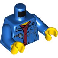 Torso Jacket with Pockets over Dark Red V-Neck Sweater Print, Blue Arms, Yellow Hands Blue