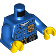 Torso Shirt, Gold Police Badge, Gold Buckle and Black Belt with Pouches Print, Blue Arms, Yellow Hands Blau