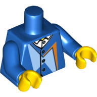 Torso Jacket with Bright Light Blue and Orange Geometric Shapes over White Shirt with Collar Print, Blue Arms, Yellow Hands Blau