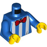 Torso Shirt with White Stripes and Red Bow Tie Print, Blue Arms, Yellow Hands Blue
