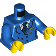 Torso Jacket, White Shirt, Blue Tie, Gold Buttons and Winged Pilot Badge Print, Blue Arms, Yellow Hands Blau
