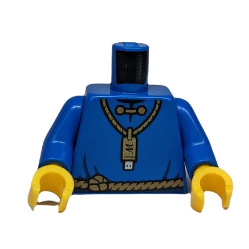 Torso Robe with Gold USB Flash Drive on Necklace with 'M', Dark Tan Rope Belt (Merlok), Blue Arms, Yellow Hands Blue