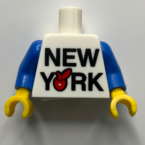 Torso with New York Red Apple Print, Blue Arms, Yellow Hands Weiß