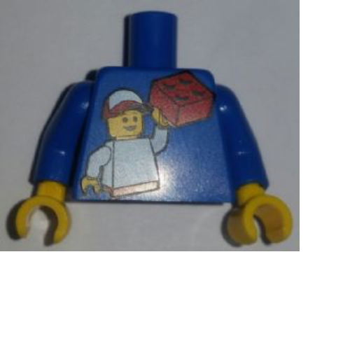 Torso with LEGO KidsFest, Boy Holding Red Brick Print, Blue Arms, Yellow Hands Blue