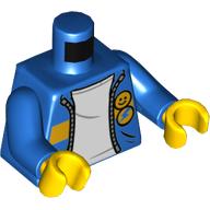 Torso Jacket, Open with Zipper and White Undershirt Print, Blue Arms, Yellow Hands Blue