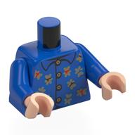 Torso, Gold Teddy Bears, Buttons print, Blue Arms, Light Nougat Hands Blau