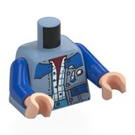 Torso, Jacket, Blue Patches, Stitches, White Checkered Shirt, Dark Red Shirt print, Blue Arms, Light Nougat Hands Sand Blue