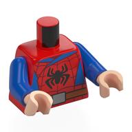 Torso, Spider-Man Suit, Black Spider, Blue Sides, Reddish Brown Belt, Silver Belt Buckle print, Blue Arms, Light Nougat Hands Rot