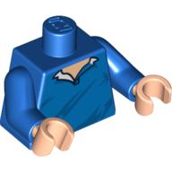 Torso Sweater with Open Collar, Diagonal Wrinkles Print, Blue Arms, Light Nougat Hands Blue