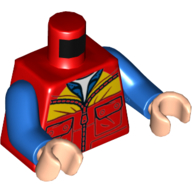 Torso Jacket with Yellow Stripe, Zipper, Pockets, Blue Undershirt Print, Blue Arms, Light Nougat Hands Red