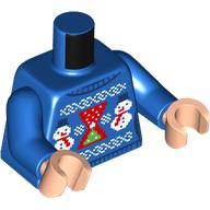 Torso, Christmas Sweater, Snow Mans, Christmas Tree on Red Background print, Blue Arms, Light Nougat Hands Blue