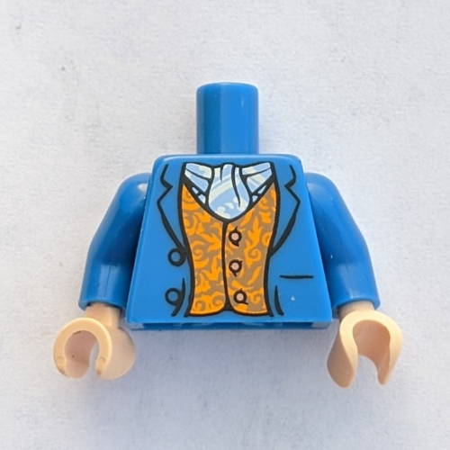 Torso Coat with Orange Vest, Buttons, White/Light Blue Scarf Print (Bilbo Baggins), Blue Arms, Light Nougat Hands Blau