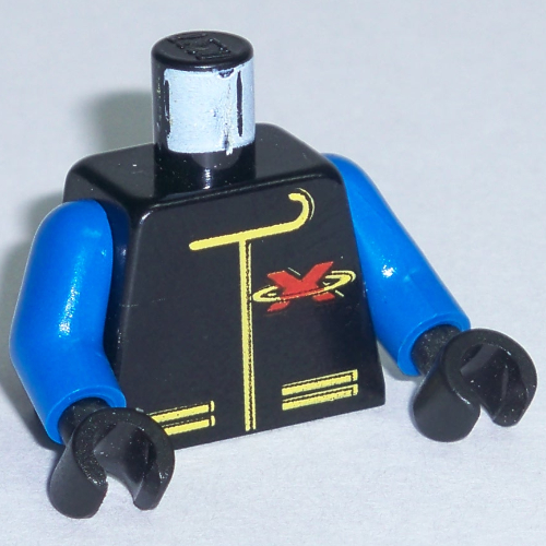Torso Jacket with Red Extreme Team 'X' Logo Print, Blue Arms, Black Hands Black