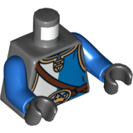 Torso Tunic, White and Blue Halves and Brown Belt Print, Blue Arms, Black Hands Dark Bluish Gray