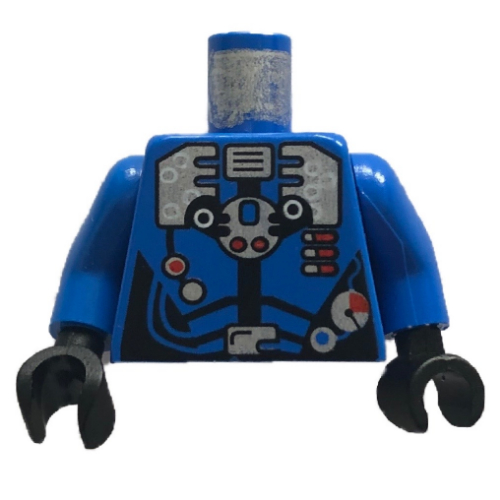 Torso Diving Suit with Silver Panels, Gauges, and Tubes Print (Hydronaut), Blue Arms, Black Hands Blue
