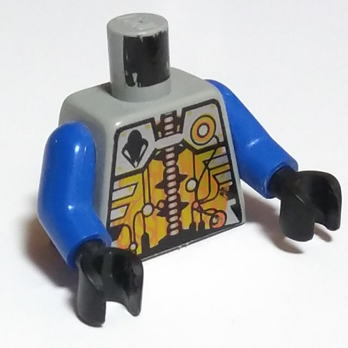 Torso UFO Silver and Gold Circuitry Print, Blue Arms, Black Hands Hellgrau