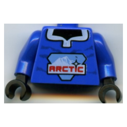 Torso Sweater with Large Arctic Logo, Open Collar Print, Blue Arms, Black Hands Blue