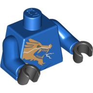 Torso Gold Dragon Head / Gold Lion and 'Jay' on Back Print, Blue Arms, Black Hands Blau