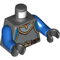 Torso Armor, Gold Crown Belt Buckle and Silver Chain Mail and Gorget Print, Blue Arms, Black Hands Dunkelblaugrau