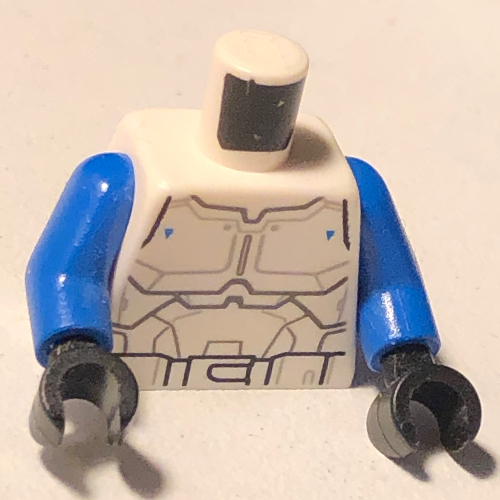 Torso Armor with Two Small Blue Triangles, Belt Print (Special Forces Commander), Blue Arms, Black Hands Weiß