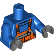 Torso Overalls, Orange with Pen in Pocket and Safety Stripe over Sweater Print, Blue Arms, Dark Bluish Gray Hands Blue