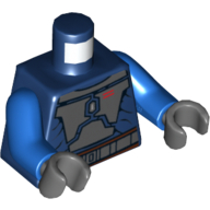 Torso Armor, Dark Bluish Gray Chest Plate with Red Emblem, Belt Print (Mandalorian), Blue Arms, Dark Bluish Gray Hands Dunkelblau