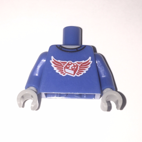 Torso Shirt with Red Wings and 2 × 2 Brick Print, Blue Arms, Light Bluish Gray Hands Blue