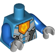 Torso Armour, Orange Pentagon with Yellow Lion Print, Blue Arms, Light Bluish Gray Hands Dark Azure