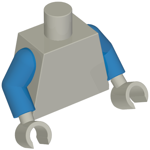 Torso Armour with Silver and Dark Azure Panels, Orange Pentagon with Yellow Lion Print, Blue Arms, Light Bluish Gray Hands Hellblaugrau