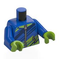 Torso, Hoody, Lime/Dark Blue Stripes, Silver Zipper print, Blue Arms, Lime Hands Blue