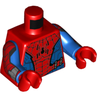 Torso Bodysuit, Webbing, Black Spider / Red Spider print, Blue Arms with Red Webbing and Wrist Device Print, Red Hands Rot