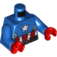 Torso Jumpsuit with Muscles, White Star, Red and White Stripes, and Brown Utility Belt Print (Captain America), Blue Arms, Red Hands Blau