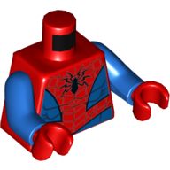 Torso Muscles, Blue Sides and Waist, Webbing, Black Spider Print (Spider-Man), Blue Arms, Red Hands Rot