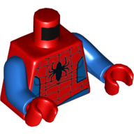 Torso Muscles, Blue Rounded Sides and Waist, Webbing, Large Black Spider Print (Spider Ham), Blue Arms, Red Hands Red
