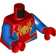 Torso Muscles, Blue Sides and Waist, Gold Webbing, Spider Print (Spider-Man), Blue Arms, Red Hands Red
