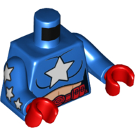 Torso Crop Top with White Star, Utility Belt Print (Star Girl), Blue Arms with White Stars Print, Red Hands Blau