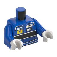 Torso, Racing Suit, White/Black Stripes, Yelloe 5, 'elf' print, Blue Arms, White Hands Blau