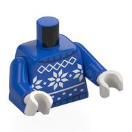 Torso, Knitted Sweater, White Snowflakes Pattern print, Blue Arms, White Hands Blue