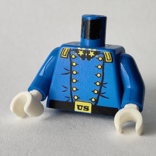 Torso Jacket, Cavalry Uniform, 12 Buttons, 2 Gold Stars on Collar Print, Blue Arms, White Hands Blau