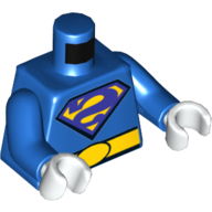 Torso Bodysuit, Dark Purple and Yellow Backwards 'S' Superman Logo, and Yellow Belt Print, Blue Arms, White Hands Blau