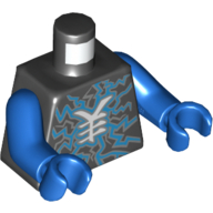Torso Blue Lightning / Energy and Asian Character Print, Blue Arms and Hands Schwarz