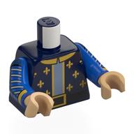 Torso, Tunic, Gold Trim, decorations, Collar, Black Belt, Sand Blue Shirt, Silver Stripes on Arms print, Blue Arms, Warm Tan Hands Dark Blue