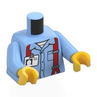 Torso Shirt, Red Suspenders, White ID Badge print, Bright Light Blue Arms, Yellow Hands Bright Light Blue
