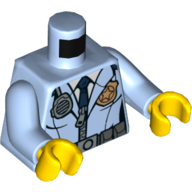 Torso Police Jacket with Zipper, Dark Blue Tie, Gold Badge, Radio /'POLICE' Print, Bright Light Blue Arms, Yellow Hands Bright Light Blue