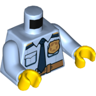 Torso Shirt with Dark Tan Belt, Gold Badge and Dark Blue Tie / 'POLICE' and Radio Print, Bright Light Blue Arms, Yellow Hands Bright Light Blue