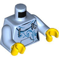 Torso Hoodie, White Laces, Front Pocket, Scrolls Print, Bright Light Blue Arms, Yellow Hands Leuchtendes Hellblau